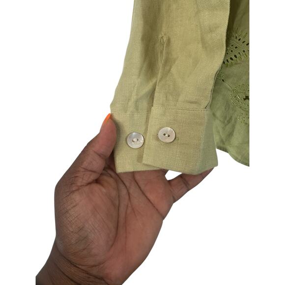 August Max Woman Green Relaxed Collared Lagenlook Long Sleeve Linen Blouse XL - Picture 6 of 13